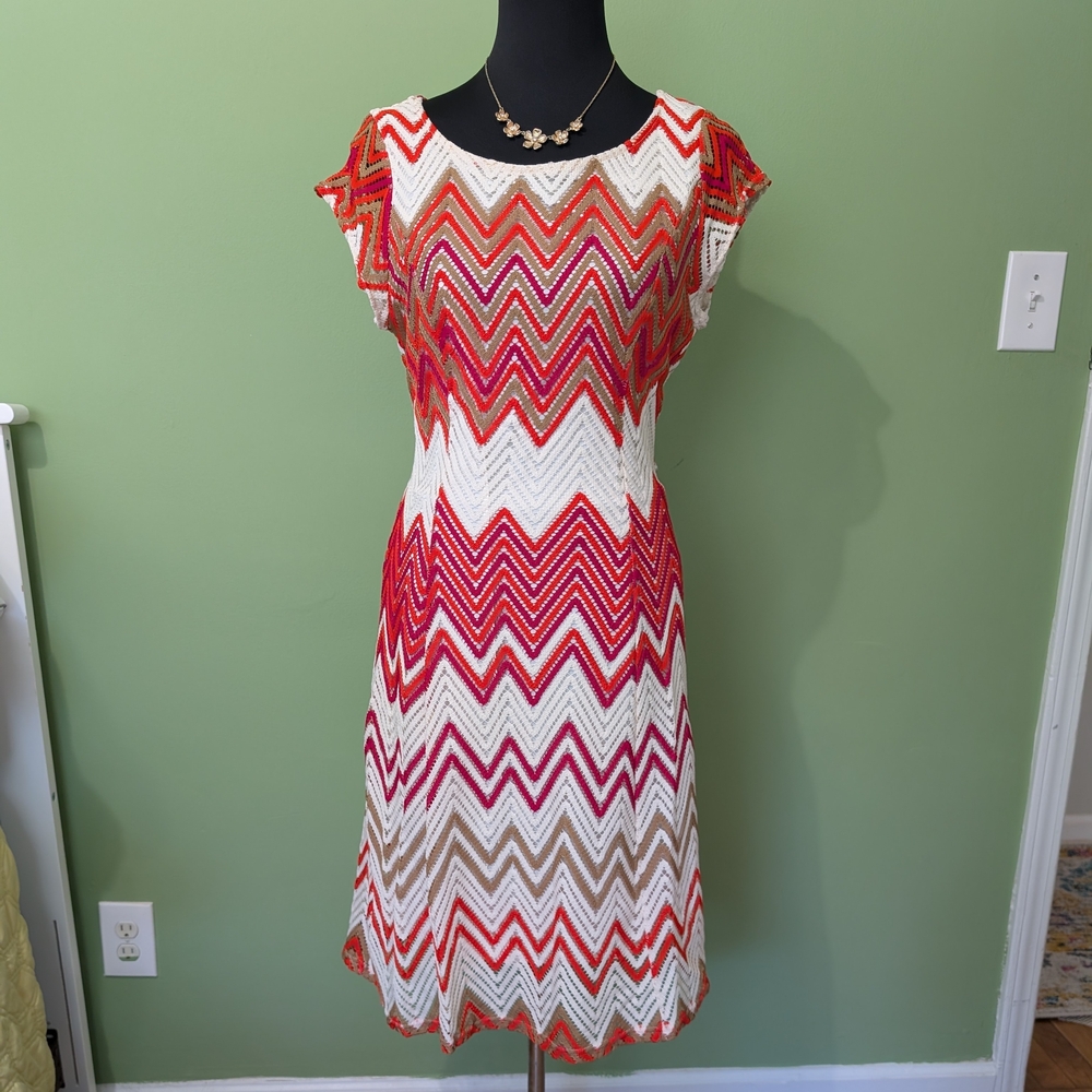 Sharagano Multicolor Zigzag Midi Dress